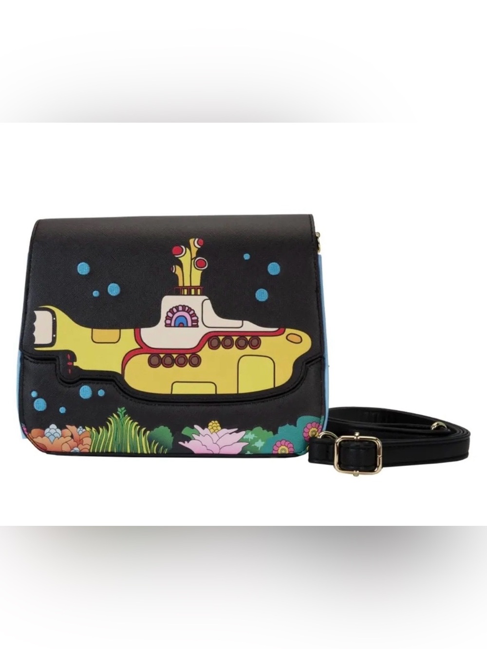 Loungefly Yellow Submarine Crossbody Bag with Black Background